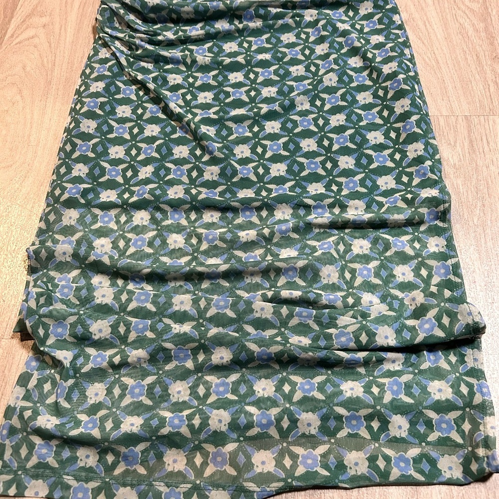 Free People Green Floral Maxi Skirt with Blue and Cream Flowers